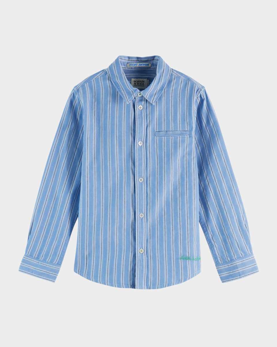 Boy's Yarn-Dyed Stripe Button-Front Shirt, Size 4-12